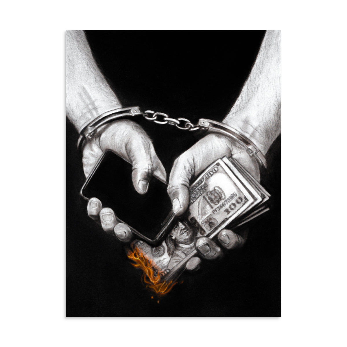 Karma Police, traditional charcoal artwork inspired by Radiohead by Bex Coal Art, 24x32 art print