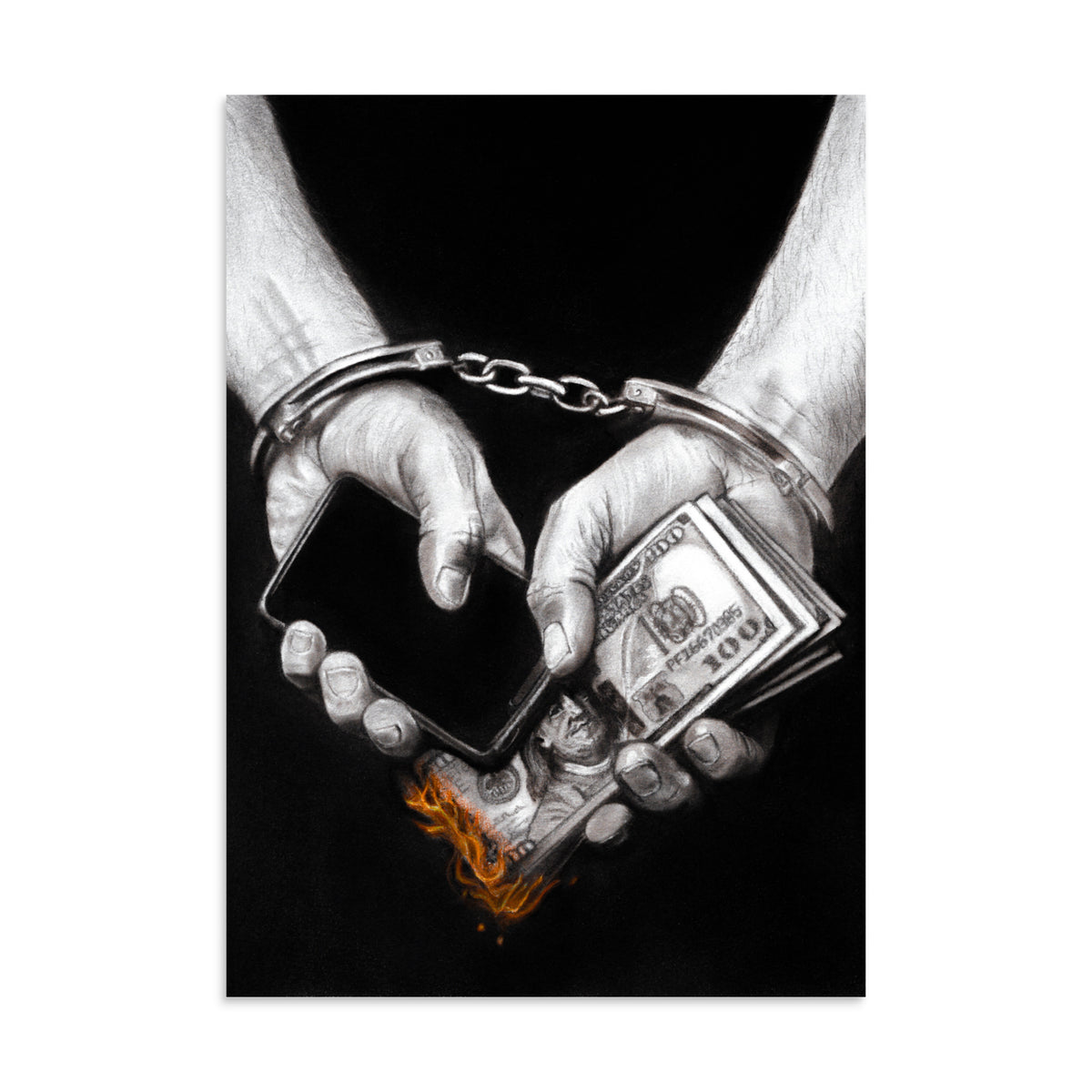Karma Police, traditional charcoal artwork inspired by Radiohead by Bex Coal Art, 8.27x11.69 art print