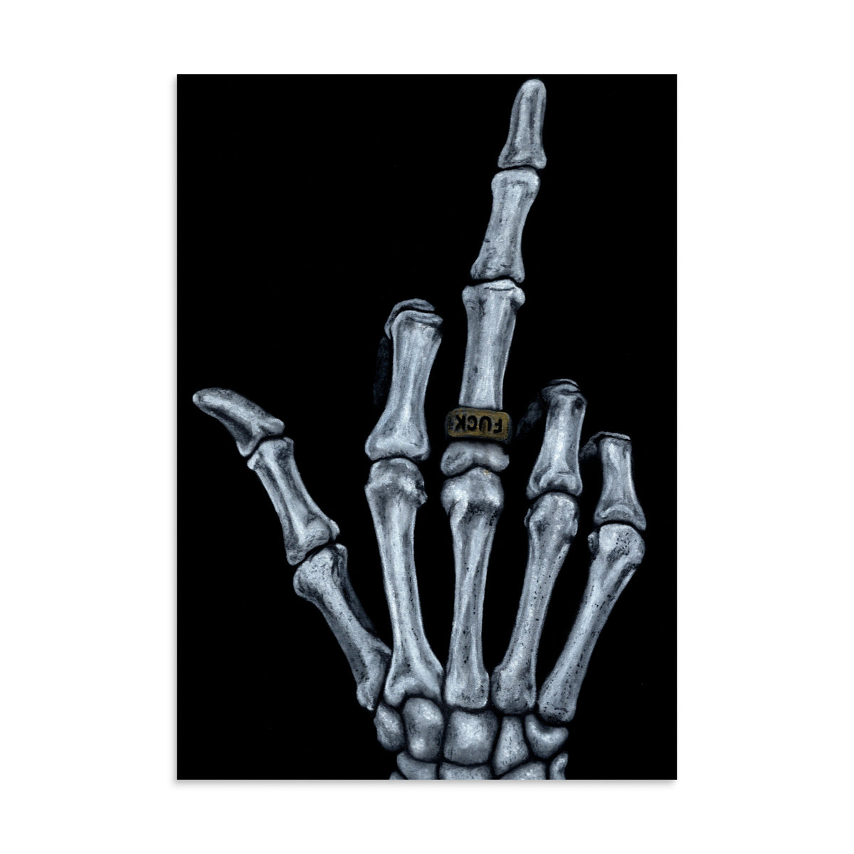 Middle Fingers, traditional charcoal artwork inspired by Missio by Bex Coal Art, 8.27x11.69 art print