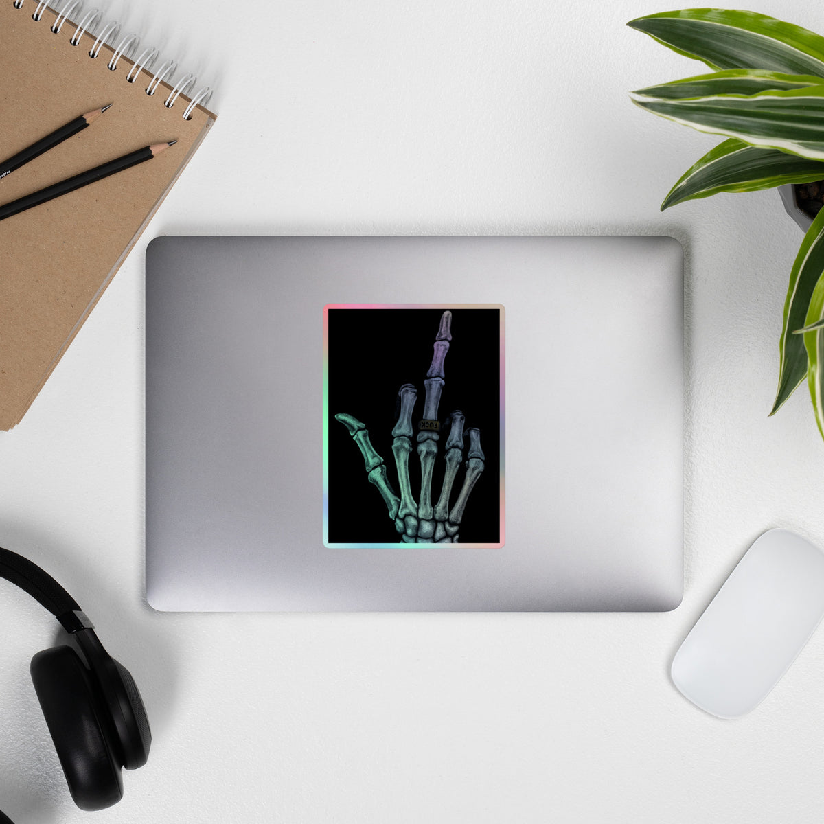 Middle Fingers, traditional charcoal artwork inspired by Missio by Bex Coal Art, 5.5x5.5 holographic art sticker
